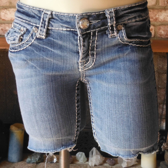 LA IDOL CUT OFF DENIM SHORTS BLING RHINESTONE Western - Picture 4 of 6